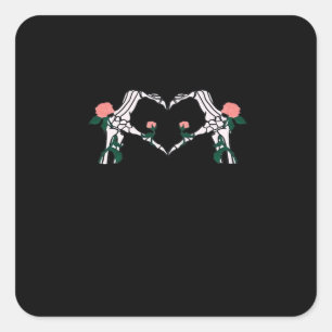 Sticker Carré Jamais Wilts - Squelette Mains Roses
