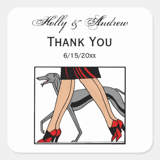 Sticker Carré Jambes Art déco femmes Greyhound Whippet Chien R (Devant)