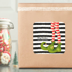 Sticker Carré Jambes elfes sur bandes noires et blanches