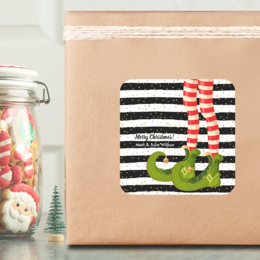 Sticker Carré Jambes elfes sur bandes noires et blanches