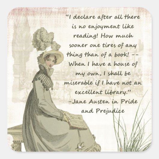 Sticker Carré Jane Austen Amateurs de livres (Devant)