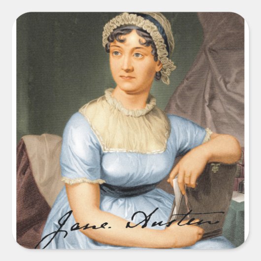 Sticker Carré Jane Austen Signé Portrait (Devant)
