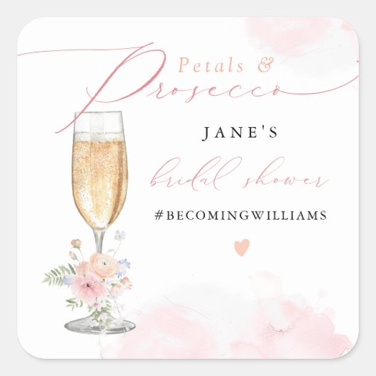 Sticker Carré JANE Blush Floral Petales & Prosecco Enterrement d (Devant)