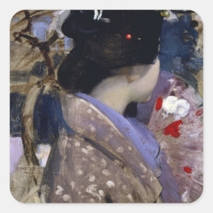 Sticker Carré Japanese Lady with a Fan de George Henry