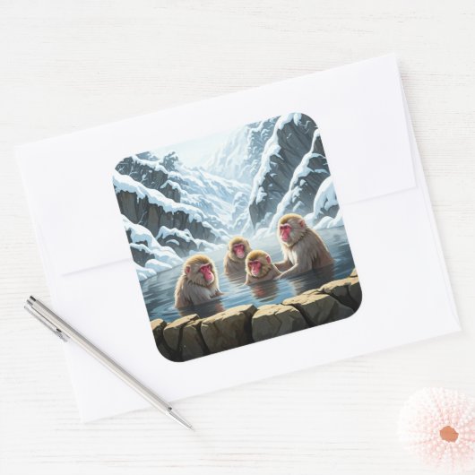 Sticker Carré Japon Jigokudani Singes du parc des singes (Enveloppe)