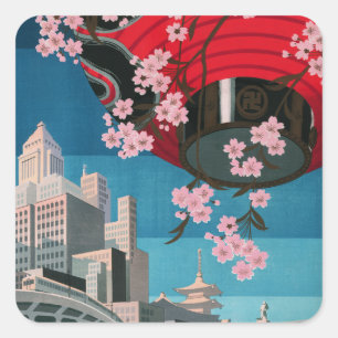 Sticker Carré Japon Tokyo Vintage Affiche de voyage japonaise