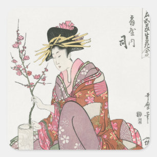 Sticker Carré Japonaise vintage Peinture art bois prin