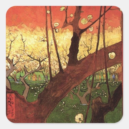 Sticker Carré Japonisme : Arbre à prune fleuri par Vincent van G (Devant)