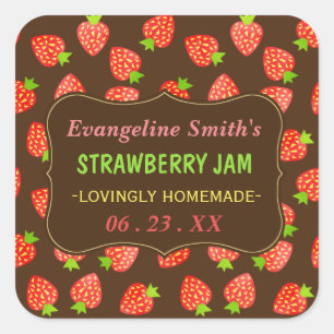Sticker Carré Jar de confiture de fraises jolie fraises sur mesu