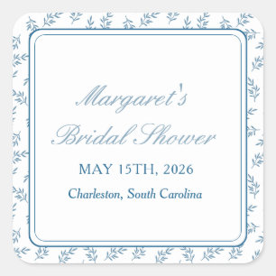 Sticker Carré Jardin Bleu Intemporel Élégant Shower Mariée Class