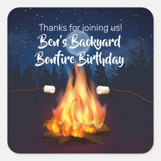 Sticker Carré Jardin Bonfire Cookout Anniversaire (Devant)