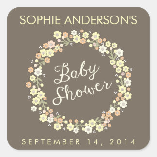 Sticker Carré Jardin Charme Floral Wreath Baby shower neutre