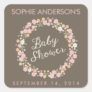 Sticker Carré Jardin de charme Floral Wreath Girl Baby shower