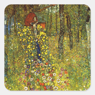 Sticker Carré Jardin de ferme avec crucifix de Gustav Klimt