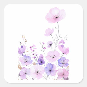 Sticker Carré Jardin de fleurs sauvages pastel Douce floraison f