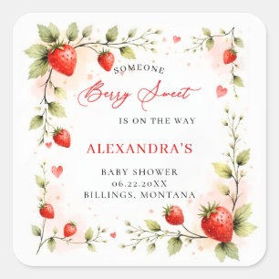 Sticker Carré Jardin de fraises doux comme une baie pour Baby Sh