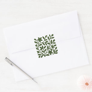 Sticker Carré Jardin de vrilles feuilles florales vertes