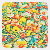 Sticker Carré Jardin d'été Papillons Fleurs de prairie (Devant)
