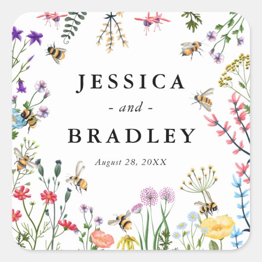 Sticker Carré Jardin Fleur sauvage Whimsical Mariage Boho d'été (Devant)