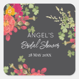Sticker Carré Jardin Floral d'Été pour une Baby Shower de Mariag