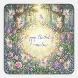 Sticker Carré Jardin Floral Fée Anniversaire Violet
