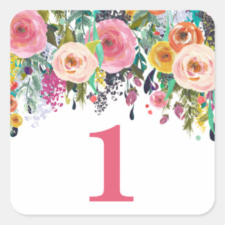 Sticker Carré Jardin Floral Peint Fête d'Anniversaire Numéro
