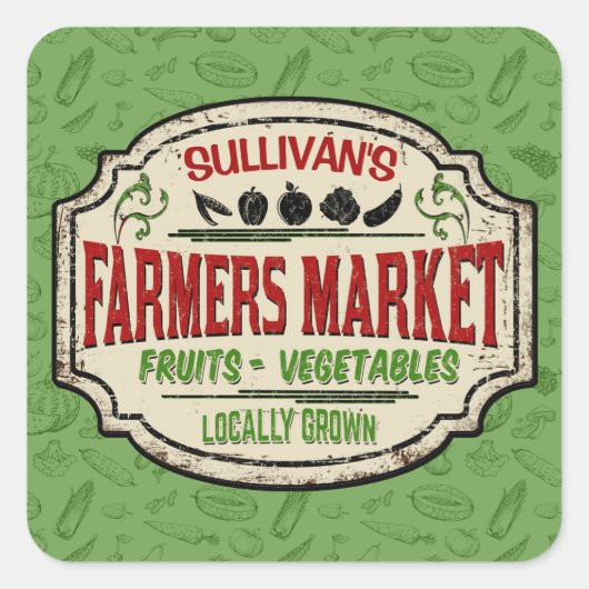 Sticker Carré Jardin frais AJOUTER LE NOM Localement Cultivé Far (Devant)