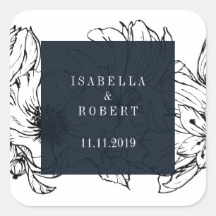 Sticker Carré Jardin moderne   Bleu   mariage floral