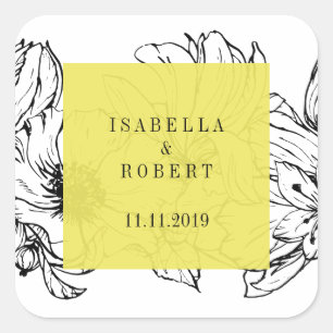 Sticker Carré Jardin moderne jaune mariage floral