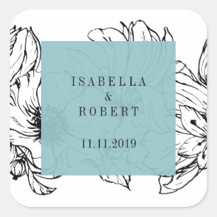 Sticker Carré Jardin moderne   Turquoise  mariage floral