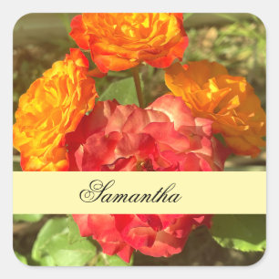 Sticker Carré Jardin Orange Et Fleur Rouge