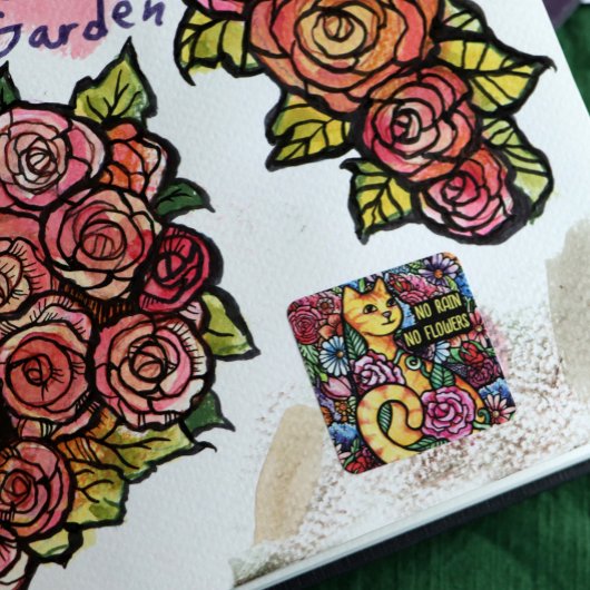 Sticker Carré Jardin Orange Tabby Chat
