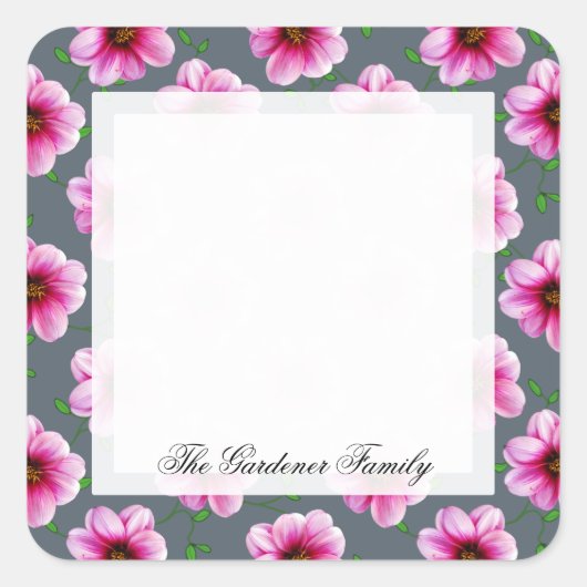 Sticker Carré Jardin romantique Rose Dahlia Fleur sur n'importe (Devant)