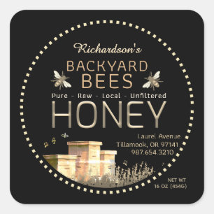 Sticker Carré Jardin ruches d'abeilles et petites abeilles sur l