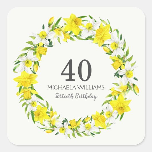 Sticker Carré Jaune Daffodiles Blanches Wreath 40e anniversaire (Devant)