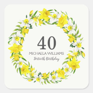 Sticker Carré Jaune Daffodiles Blanches Wreath 40e anniversaire