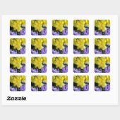 Sticker Carré Jaune et Fleurs Lilac Violettes (Feuille)