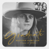 Sticker Carré Jaune Stylish Script Photo Graduation (Devant)