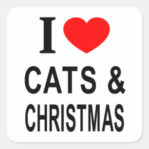 Sticker Carré Je ❤️ CHATS & NOËL J'AIME LES CHATS & NOËL J'AIME