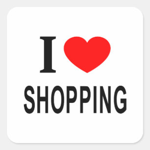 STICKER CARRÉ JE ❤️ COMMERCE J'AIME FAIRE DES SHOPPING J'AIME FA