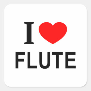 STICKER CARRÉ JE ❤️ FLUTE J'AIME FLUTE I FLUTE DU COEUR