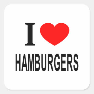 STICKER CARRÉ JE ❤️ HAMBURGERS J'AIME HAMBURGERS JE COEUR HAMBUR