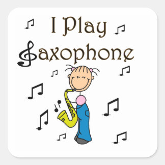 Sticker Carré Je joue Saxophone Stick Figure T-shirts et cadeaux