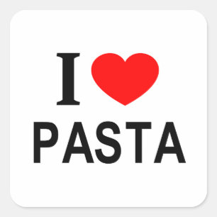 STICKER CARRÉ JE ❤️ LES PÂTES J'AIME LES PÂTES I HEART PASTA