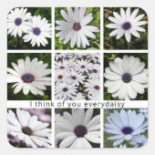 Sticker Carré Je Pense À Vous Chaque Collage Floral Pun Daisy (Devant)