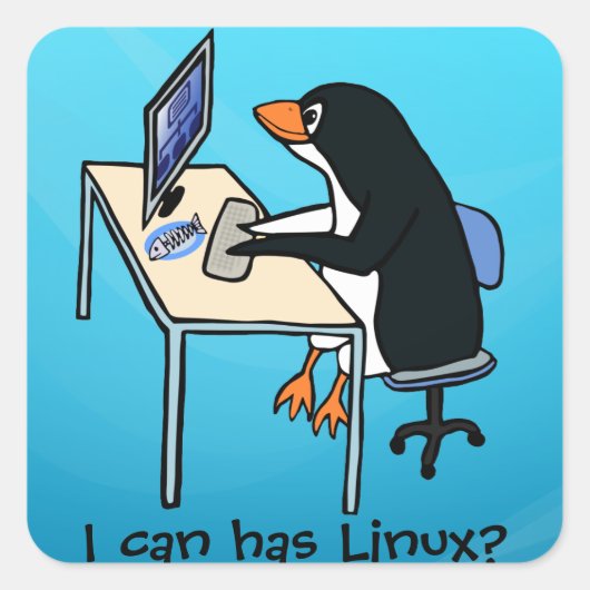 Sticker Carré Je peux avoir Linux ? (Devant)