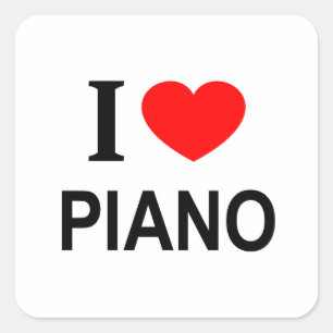 STICKER CARRÉ JE ❤️ PIANO J'AIME PIANO I HEART PIANO