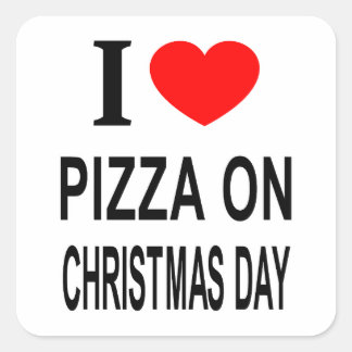 STICKER CARRÉ JE ❤️ PIZZA LE JOUR DE NOËL J'AIME PIZZA SUR LE CH