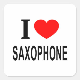 STICKER CARRÉ JE ❤️ SAXOPHONE J'AIME LE SAXOPHONE JE COEUR SAXOP