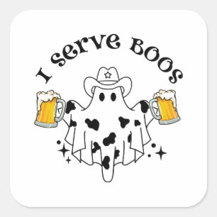 Sticker Carré Je sers des Boos ! Barman effrayant